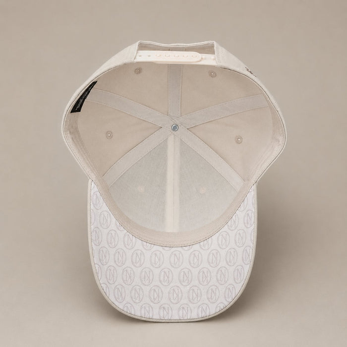 KRWN District The Code — Stone Off White, inside view with KD monogram lining (AI-generated)