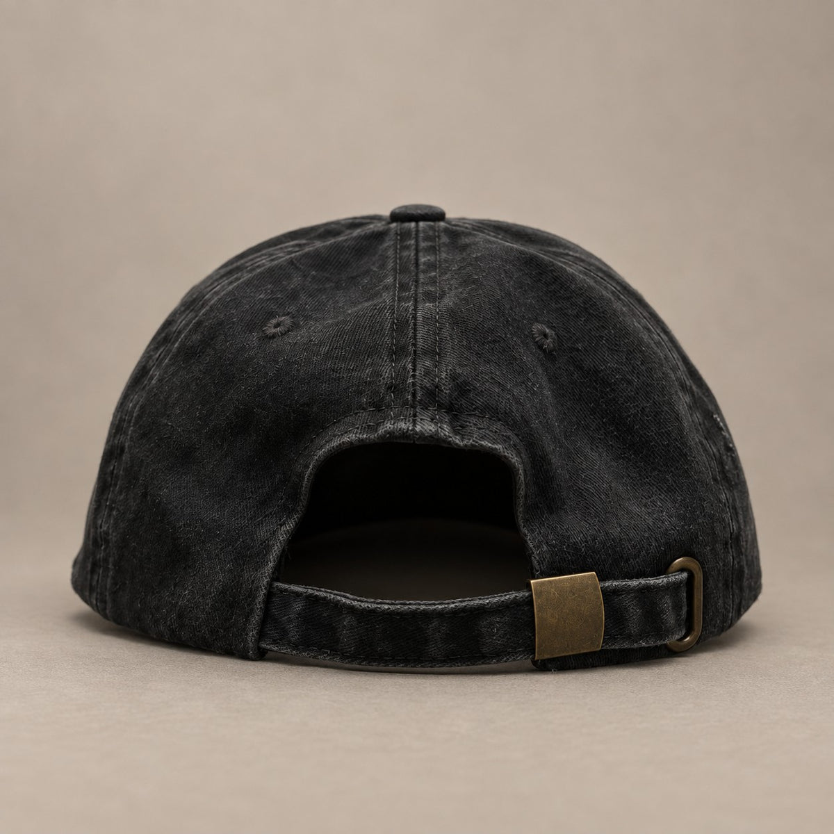 KRWN DISTRICT The Culture Washed Black — back view with adjustable strap and brass slide buckle (AI-generated)