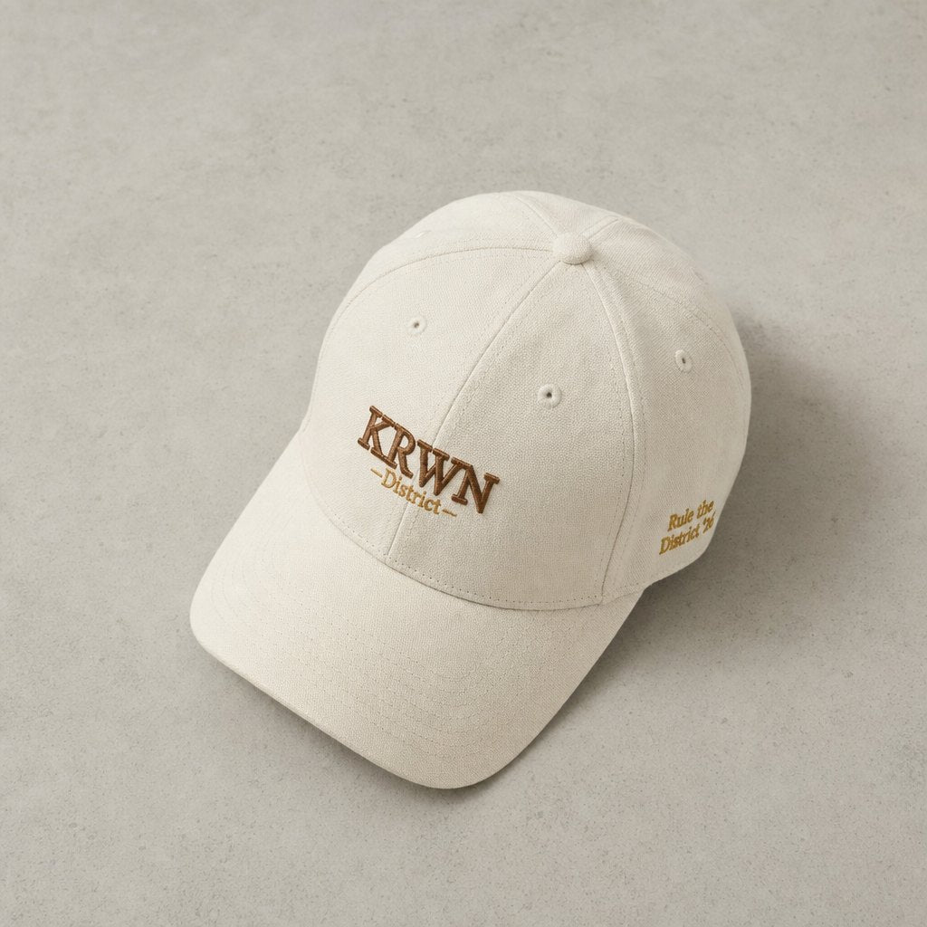 KRWN District baseball cap — stone flat lay card