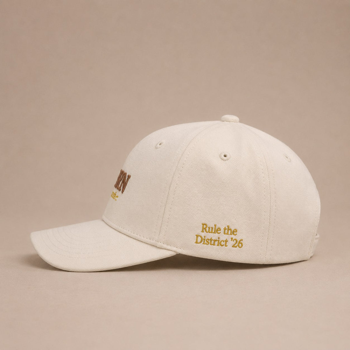 KRWN District Baseball Cap — Rule the District '26, side profile with curved brim