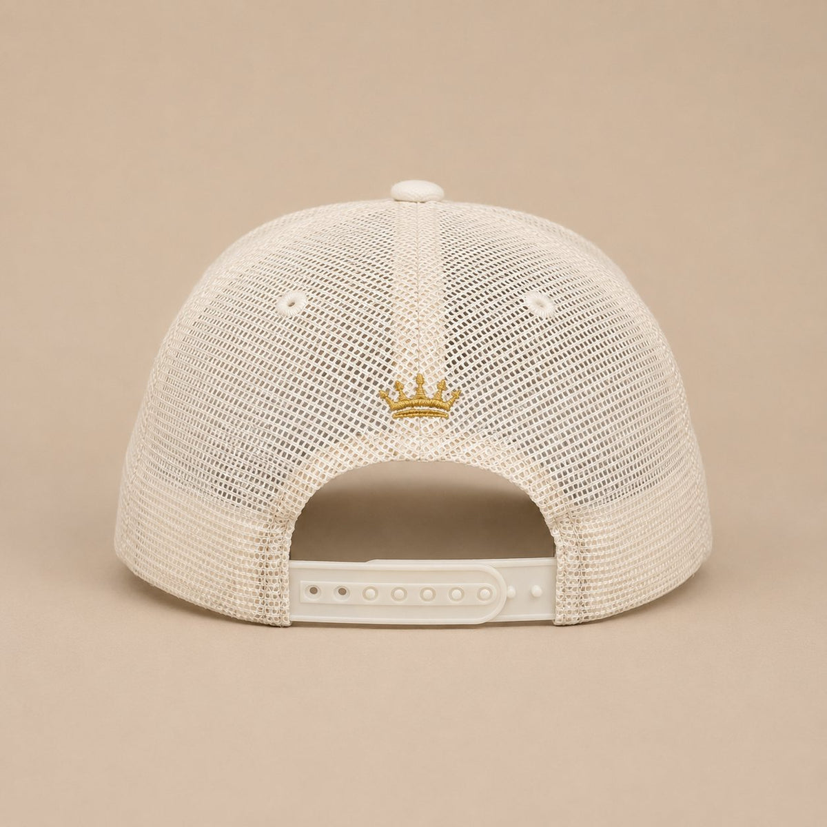KRWN District Trucker Cap — Rule the District '26, back view with mesh panels and adjustable snap closure