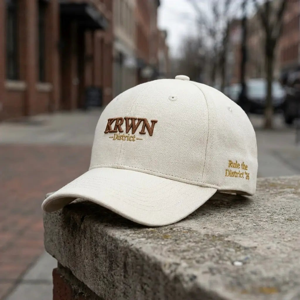 KRWN District Lookbook Editorial — Cap-Pair-Composition Cream Canvas