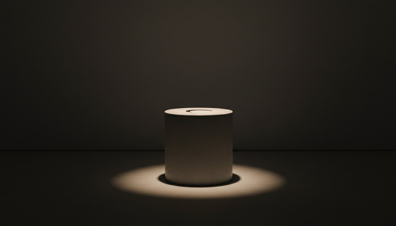 Empty gallery pedestal under spotlight — visual metaphor for streetwear scarcity and limited drop psychology by KRWN District