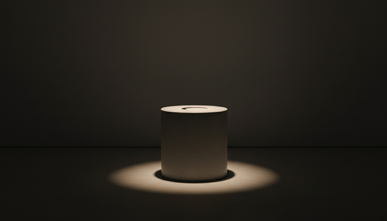 Empty gallery pedestal under spotlight — visual metaphor for streetwear scarcity and limited drop psychology by KRWN District