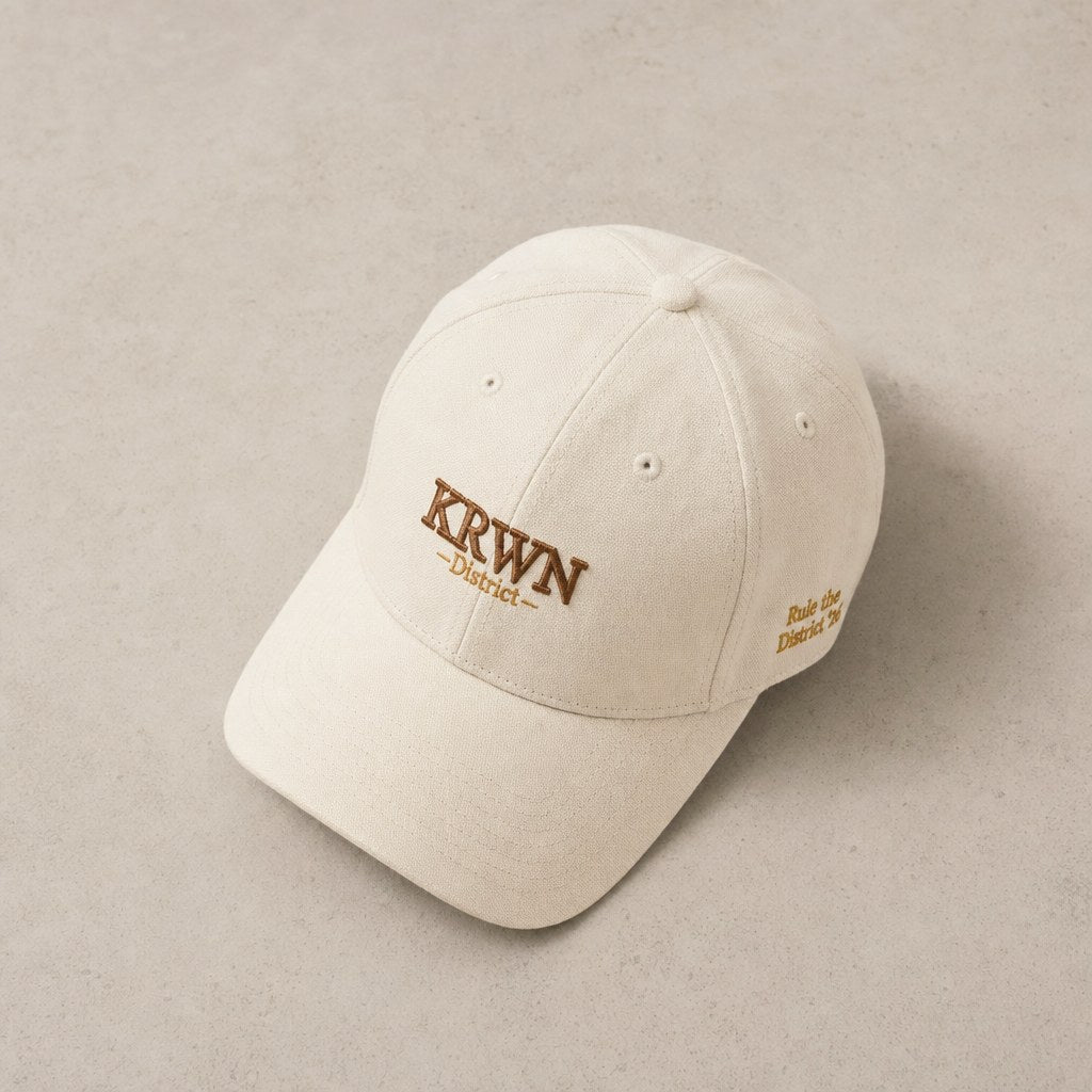 KRWN District Baseball Cap — Rule the District '26, editorial stone flat lay