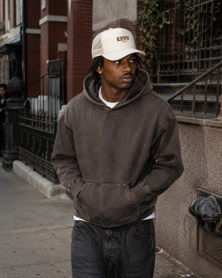 Trucker Cap Cream worn on the street — KRWN District