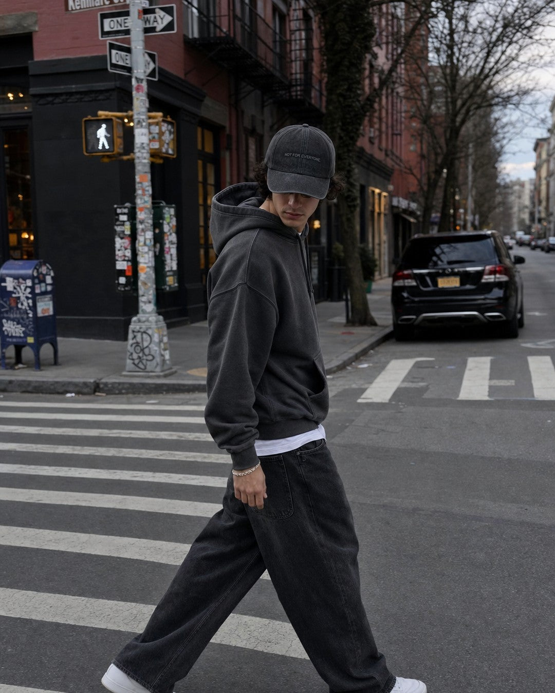 KRWN District The Code baseball cap in Washed Black worn on the street — lookbook