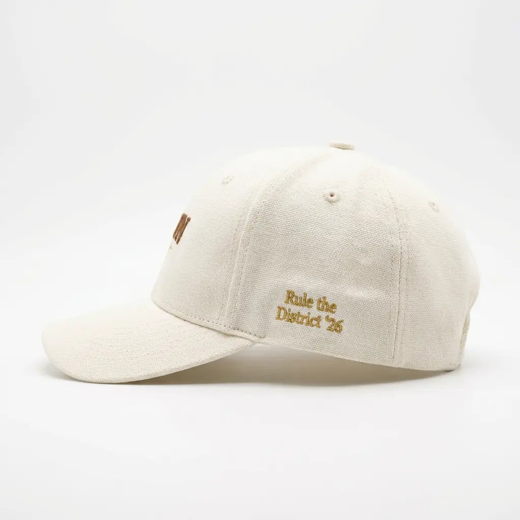 Premium Baseball Cap Beige, Side View — Cotton Canvas Construction KRWN District