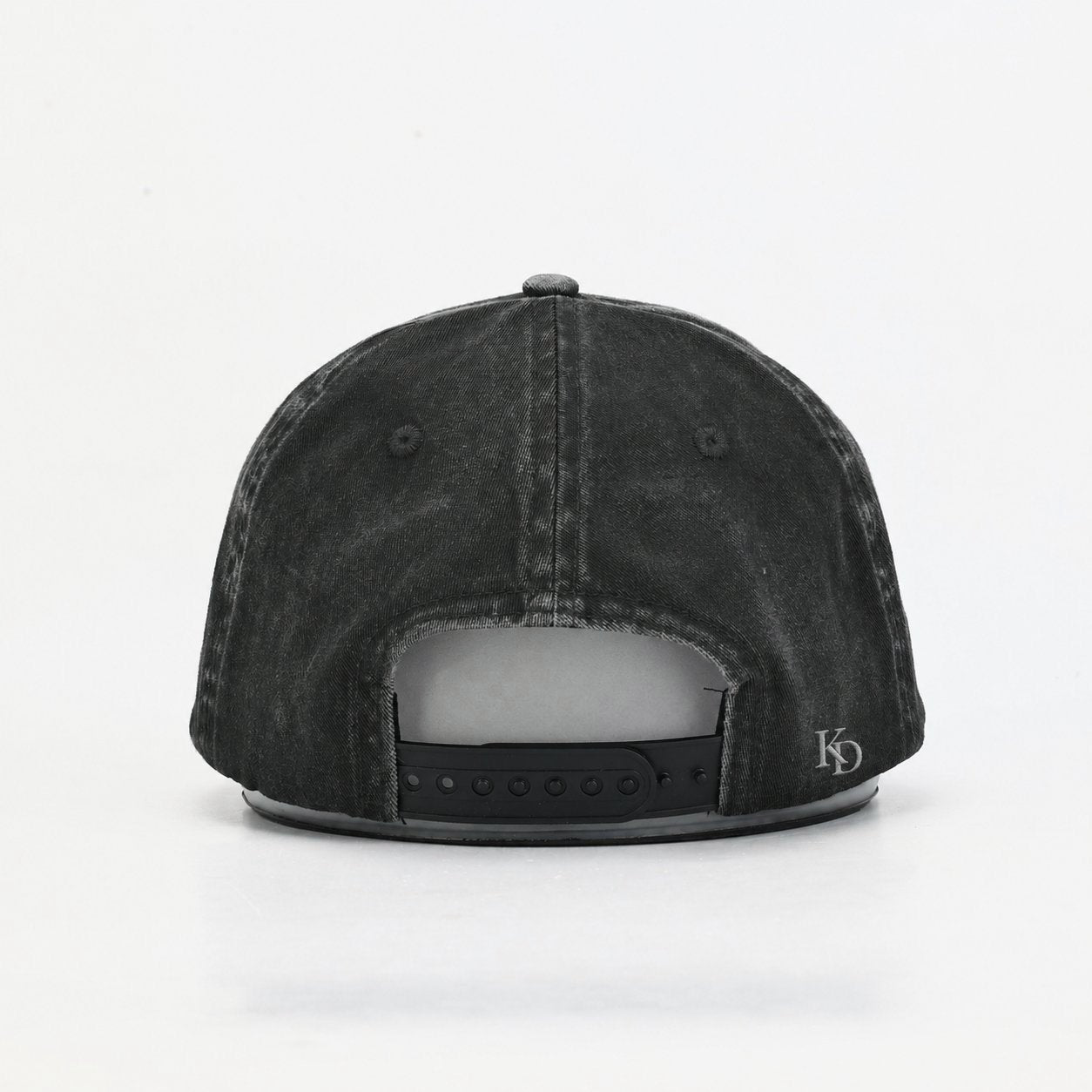 Washed Black cap back view with embroidered KD monogram and adjustable closure #Color_Washed Black