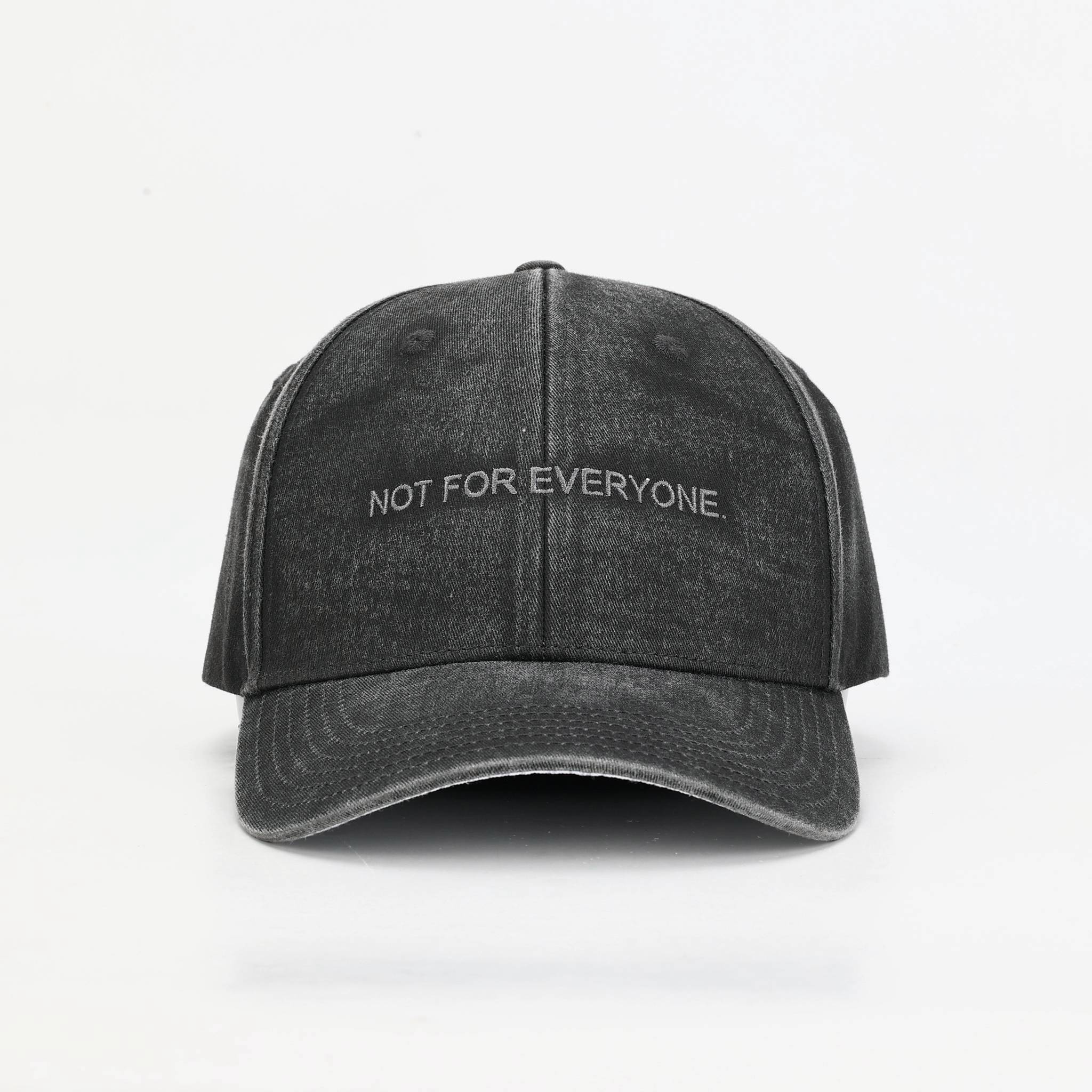 KRWN District "The Code" baseball cap in Washed Black with tone-on-tone NOT FOR EVERYONE embroidery — front view #Color_Washed Black