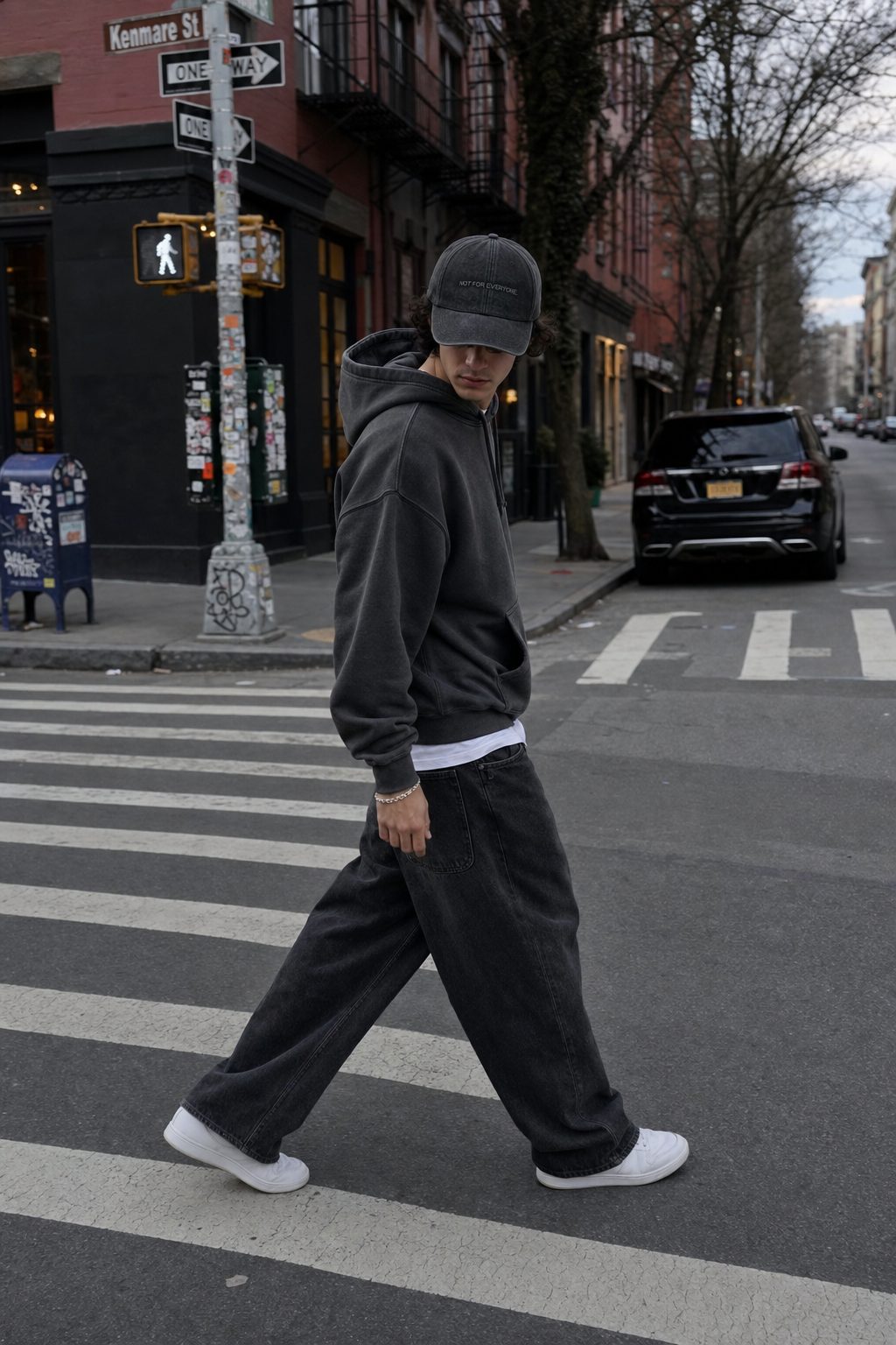 The Code Washed Black — street crossing look